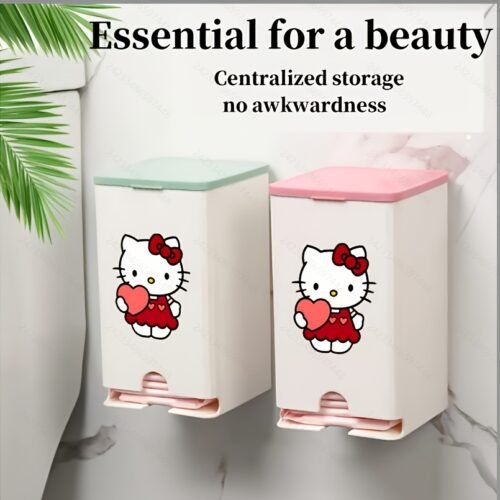Sanrio Official 1pc Wall-Mounted Sanitary Pad Storage Box, No Drilling Design Toilet Organizer for Bathroom Bedrooms Kitchen Office Multi Scene Use Essential with Lid Panty Liners Holder Ideal Female Supplies Convenient Stor, Bedroom Storage, Kitchen Organizer, Spacesaving Solution, Wallmounted Box, Easy to Clean, Sturdy Construction, Hygiene Organizer, Feminine Care Storage, Busy Professionals, Household Essentials