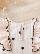 Spring and Summer Girls' Outfit, Newborn Dress, Children's Clothing, Baby Girl Set with Ruffle Sleeve Design and Bow-Waist Shorts, Full of Black Heart Patterns, Presenting a Sweet and Cute Style, Suitable for Baby Girls and Young Girls, Perfect for Outdoor