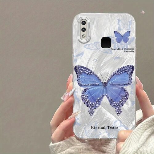 YS0271 Shiny Purple-Blue Butterfly Girl Phantom Colorful Feather Senior TPU Cover for VIVO Y93S Y91I Y95 Y91C Y81Is Y83 Y90 Y1S U1 Phone Case, Offering Cute Protection Against Drops And Shocks.