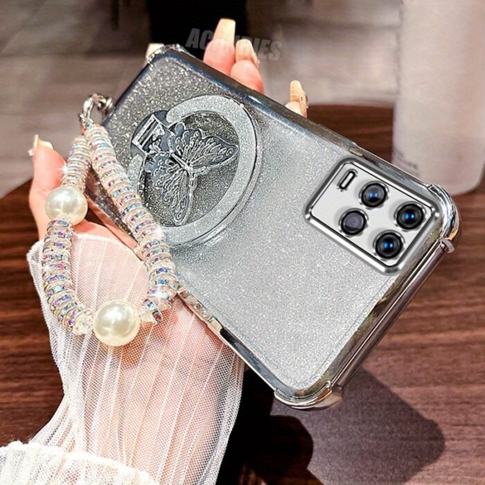 Luxury Glitter Lanyard Chain Bracelet Plating Butterfly Stand Holder Case for Oppo A54 Gradient Shockproof Protection Soft Back Cover - Image 10