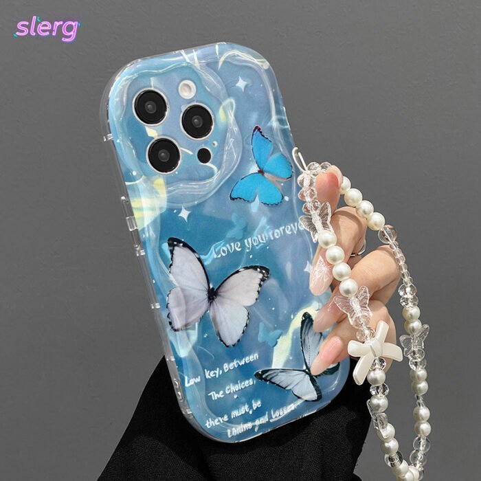 A fashionable trendy butterfly print, and a thick shockproof phone case with a unique design, cute print with a lanyard chain phone protection case suitable for Apple series 11, 12, 13, 14, 15, 16 Pro Max and Samsung series. - Image 3