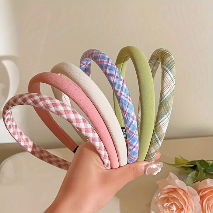 62pcs/1pc, Women's Plaid & Solid Color Headbands - Sweet Pink, Stylish Polyester Hair Accessories for Travel, Vacations, and Daily Wear - Image 6