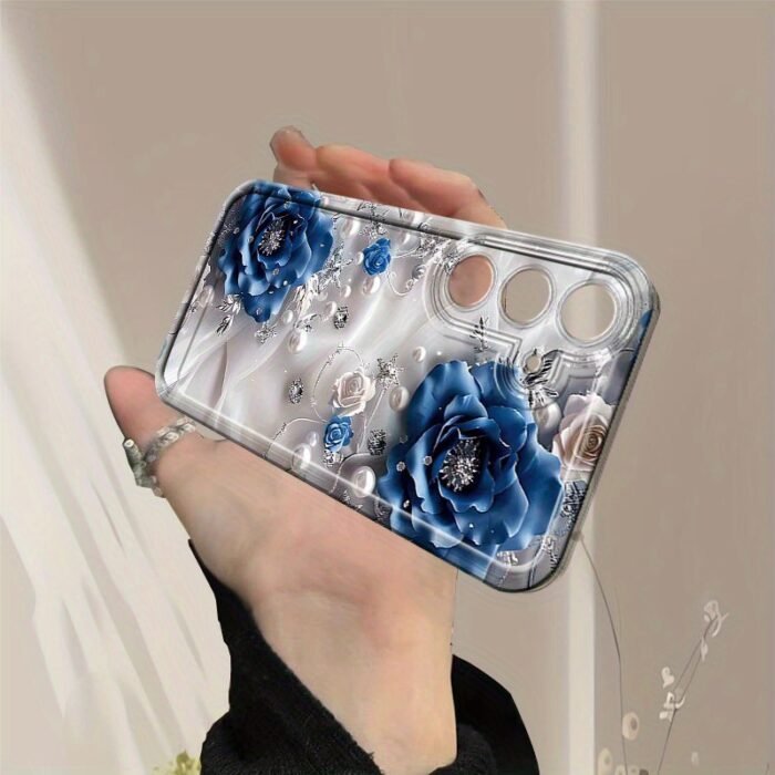 Blue Bewitching Rose Pearl Phone Case for Samsung for galaxy A02 A03S A04 A05S A06 A13 A14 A15 A16 5G A21S A22 A23 A24 A25 A26 A32 A34 A35 A36 A50 A52 A52 A53 A54 A55 A56 A73 S21 Ultra S22 Plus S23+ S24 FE S25 Cartoon Transparent Dropproof All-Inclusive TPU Phone Case Simple Fashion Shockproof Softshell Protective Case Trend New Pattern Ideas, Shopping Holiday Decoration Style Brings Fashion Grasp The Trend Earn Reward Consume And Have In As Autumn Moves Into Gifts Perfect Tools - Image 4