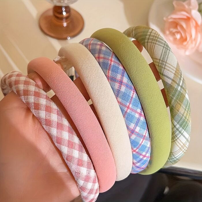 62pcs/1pc, Women's Plaid & Solid Color Headbands - Sweet Pink, Stylish Polyester Hair Accessories for Travel, Vacations, and Daily Wear - Image 2