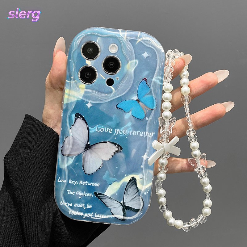 A fashionable trendy butterfly print, and a thick shockproof phone case with a unique design, cute print with a lanyard chain phone protection case suitable for Apple series 11, 12, 13, 14, 15, 16 Pro Max and Samsung series.
