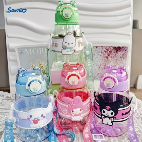 Sanrio Cute Round Water Bottle with Strap - Leak-Proof, Portable, Perfect for Home & Outdoor Use, Ideal Gift for Birthdays, Mother'S Day, Graduation, Halloween, Hanukkah, St. Patrick'S Day, Halloween Water Bottle | Playful Design | Durable Plastic, Water Bottle