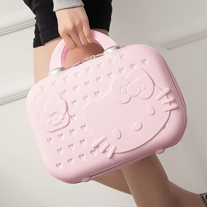 14 Inch Sandwich Cat Design Multifunctional Trolley Luggage Compartment - Grease-Resistant Makeup Travel Case with 4 Wheels, Pink Suitcase for Cosmetics Storage, Unisex for Men & Women, Luggage for Travel, Playful Aesthetic, Easygrip Handle - Image 8