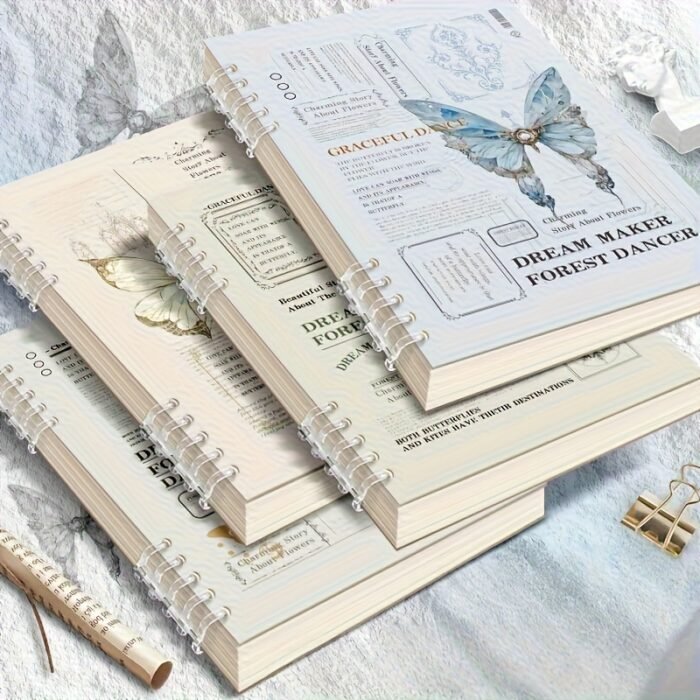 Vintage Butterfly & Floral A5 Binder Journal with Interchangeable Inner Pages - 60-Sheet (120-Page) Hard Cover Notebook, Golden-Toned Spiral Binding, Labeled Sections & Table of Contents for Bullet Journaling, Planner, Scrapbooking - Elegant Pastel Colors, Durable Design for Home Office, School, Travel