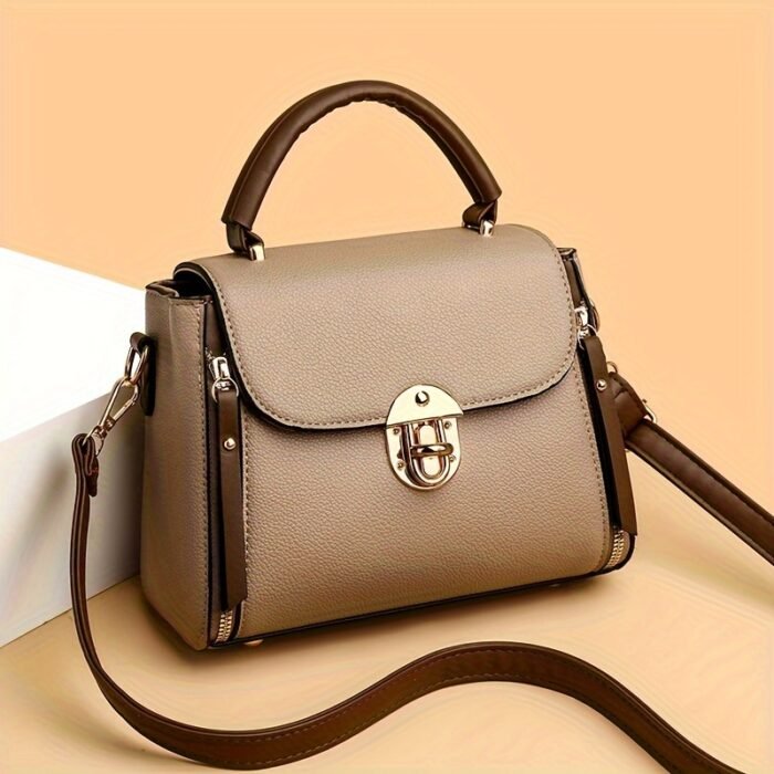 Casual Style Crossbody Bag for Women with Adjustable Strap, Solid Color, Magnet Closure, PU Material, Polyester Lined, Dry Clean Only, Edge Painted – Black Khaki Messenger Bag from Baigou - Image 3