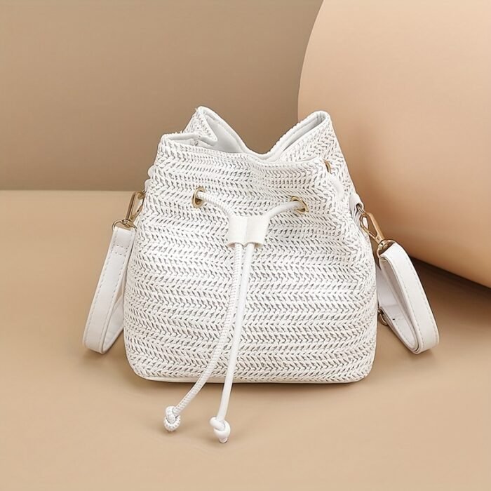 Women's Retro Bohemian Woven Crossbody Bag with Adjustable Strap & Magnetic Closure - Light Brown/White Wicker Texture Handbag, Golden-Tone Hardware, Lining - Beach Bag for Vacation, Everyday & Formal Events - Two Colors Available (Light Brown White) - Woven Fabric Design, Secure Drawstring Closure, Versatile Bohemian Style, Durable & Stylish for Casual Formal Outfits, Vacation Accessory, Lightweight Handbag, Fashion Women, Boho Lovers - Image 5