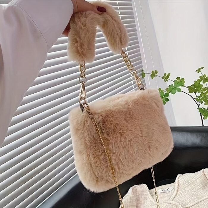 1pc Autumn/Winter Plush Handbag, Fashionable Crossbody Shoulder Bag for Women with Adjustable Strap, Lightweight Stylish Small Square Bag, Zipper Closure and Synthetic Lining, 5 Color Options - Image 8