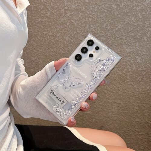 1pc Sparkling Butterfly Glitter Phone Case Compatible with Samsung Galaxy S25 S24 S23 S22 Plus Ultra, Featuring a Stand, Perfect As a Christmas Gift.