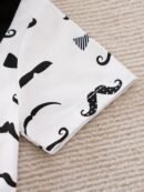 Boys' 100% Cotton Short Sleeve Romper - Mustache & Bow Tie Print with Suspenders-like Straps, Playful Cartoon Outfit for Summer, Breathable Boy Clothes (Hand Washable, Casual Everyday & Themed Events), Perfect for Outdoor