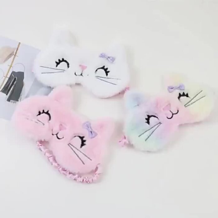 Cartoon Plush Sleeping Mask with Adjustable Tie Closure - Cute Cat Design with Fluffy Trim, Light Blocking Eyeshade for Restful Sleep, Polyester Material, No Battery Required, Travel Sleeping Mask|Cartoon Animal Design|Soft Comfortable Mask - Image 11