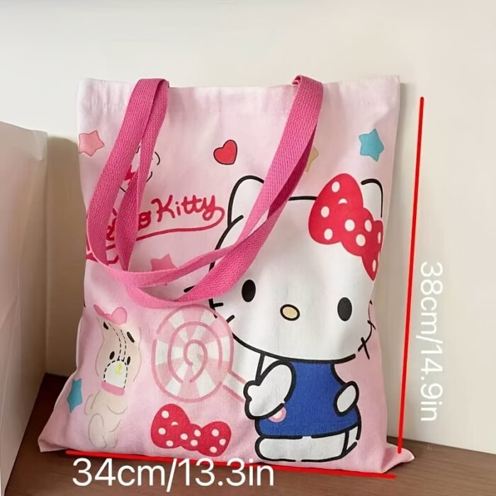1pc Sanrio for hello kitty for my melody for kuromi for cinnamoroll Cute Cartoon Large Capacity Tote Bag, Foldable Shoulder Bag with Fixed Strap, Open Closure, Unlined, for Daily Commute, Laptop Bag, Small Gift Prize, Computer Bag, Sanrio - Image 5