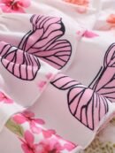 Girls' Floral Butterfly Print Ruffle Top and Belted Shorts Summer Set, Perfect for Outdoor
