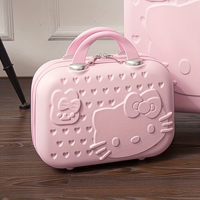 14 Inch Sandwich Cat Design Multifunctional Trolley Luggage Compartment - Grease-Resistant Makeup Travel Case with 4 Wheels, Pink Suitcase for Cosmetics Storage, Unisex for Men & Women, Luggage for Travel, Playful Aesthetic, Easygrip Handle - Image 5