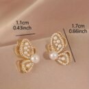1 Pair Elegant Vintage Butterfly Earrings with Imitation Pearls and Glass Rhinestones, Zinc Alloy & 925 Sterling Silver Post, Daily and Vacation Wear Jewelry for Women