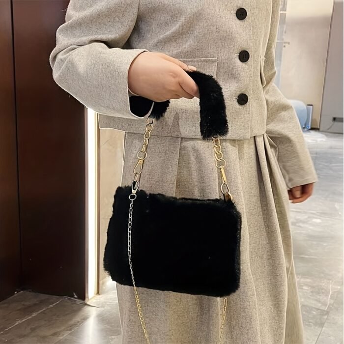 1pc Autumn/Winter Plush Handbag, Fashionable Crossbody Shoulder Bag for Women with Adjustable Strap, Lightweight Stylish Small Square Bag, Zipper Closure and Synthetic Lining, 5 Color Options - Image 4