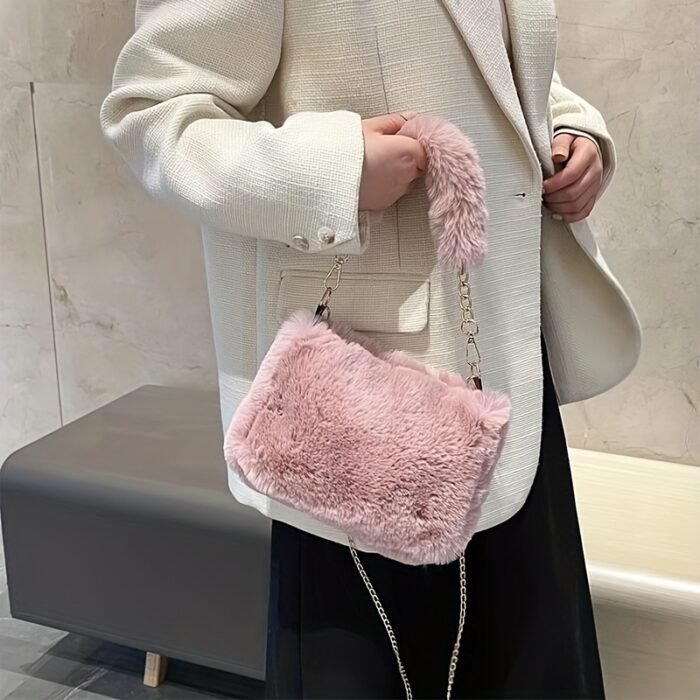 1pc Autumn/Winter Plush Handbag, Fashionable Crossbody Shoulder Bag for Women with Adjustable Strap, Lightweight Stylish Small Square Bag, Zipper Closure and Synthetic Lining, 5 Color Options - Image 13