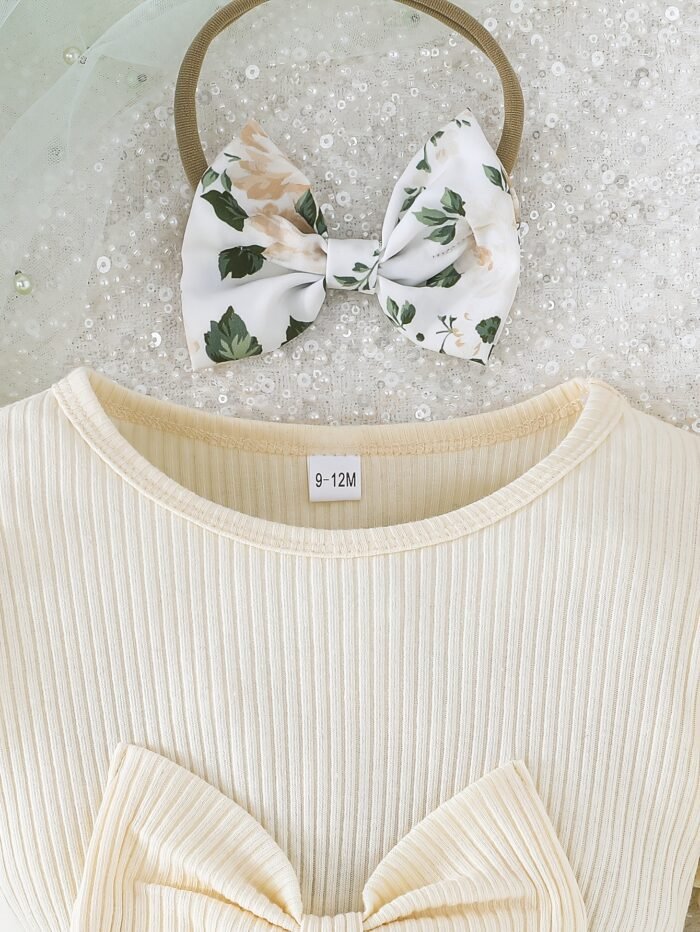 Baby Girl's Summer Floral Print Puff Sleeve Dress with Bow Detail - Lightweight Casual Outfit for Infants, Perfect for Outdoor Play, Holidays & Gift Giving, Baby Girl Dresses, Holiday Infant Wear, Ruffled Sleeve Design, Soft Material, Toddler Clothing - Image 4