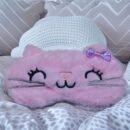 Cartoon Plush Sleeping Mask with Adjustable Tie Closure - Cute Cat Design with Fluffy Trim, Light Blocking Eyeshade for Restful Sleep, Polyester Material, No Battery Required, Travel Sleeping Mask|Cartoon Animal Design|Soft Comfortable Mask