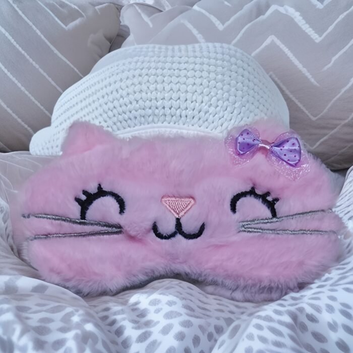 Cartoon Plush Sleeping Mask with Adjustable Tie Closure - Cute Cat Design with Fluffy Trim, Light Blocking Eyeshade for Restful Sleep, Polyester Material, No Battery Required, Travel Sleeping Mask|Cartoon Animal Design|Soft Comfortable Mask - Image 6