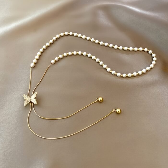 1pc Elegant Adjustable Butterfly Bead Necklace with Tassel – Golden-Toned Vintage-Inspired Jewelry for Women, Perfect for Weddings or Casual Attire, Butterfly Jewelry, Wedding Accessories, Minimalist Design, Sophisticated Design, Delicate Beads - Image 2