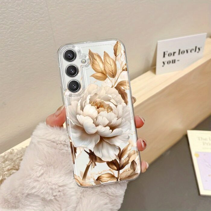 Golden Lotus Phone Case for Samsung for galaxy A02 A03S A04 A05S A06 A13 A14 A15 A16 5G A21S A22 A23 A24 A25 A26 A32 A34 A35 A36 A50 A52 A53 A54 A55 A55 A56 A73 S21 Ultra S22 Plus S23+ S24 FE S48 Cartoon Transparent Dropproof All-Inclusive TPU Phone Case Simple Fashion Shockproof Softshell Protective Case Ideas, Phone Case Protective, Designer Phone Case, Phone Protection, Modern Phone Cover, Trendy Device Accessory, Flexible Phone Shell, Protective Phone Cover, Everyday Accessories - Image 2
