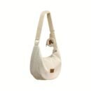 Women'S Casual Corduroy Shoulder Bag - Lightweight, Adjustable Strap, Zipper Closure, Polyester Lining, Edge Paint Detail, Preppy Style, Ideal for Hiking, Cycling, and Everyday Use, Casual Accessory | Casual Style Bag | Lightweight Bag