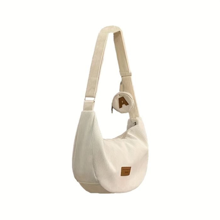 Women'S Casual Corduroy Shoulder Bag - Lightweight, Adjustable Strap, Zipper Closure, Polyester Lining, Edge Paint Detail, Preppy Style, Ideal for Hiking, Cycling, and Everyday Use, Casual Accessory | Casual Style Bag | Lightweight Bag - Image 4