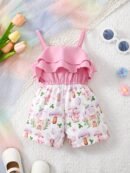 Newborn Baby Girl Summer Outfit - Sleeveless Sweet Floral Print Romper with Ruffled Spaghetti Straps & One-Shoulder Design, Soft Breathable Fabric for Casual Wear, Hand Wash Only, Elegant Babywear | Comfortable Baby Clothes, Baby Girl Clothes, Perfect for Outdoor