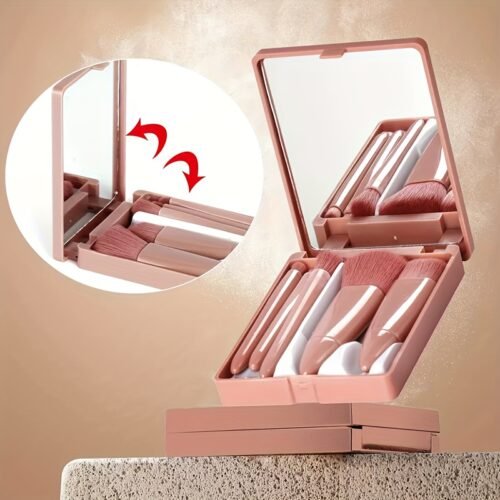 Mini Soft Brush 5pcs Set with Mirror, Compact and Portable for Easy Makeup Application, Professional Feel, Effortless Flawless Look, Travel-Friendly Makeup, Fine Fit in Bag, Delicate Soft Bristles, Precise Application, Suitable as a Gift