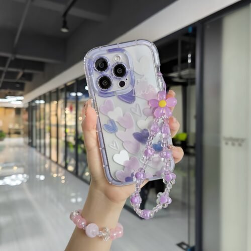 1pc Love Graffiti Anti-fall Mobile Phone Case Carrying Flower Beads Lanyard Suitable for iPhone15promax/15pro/14plus/13/12/11 Mobile Phone Case Mobile Phone Accessories