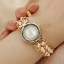 1pc Elegant Quartz Watch with Golden-Tone Alloy Case & Black Braided Strap, Roman Numeral Dial, Accents - Perfect Gift for Her Day, Birthday, Anniversary - Versatile for Casual & Formal Wear