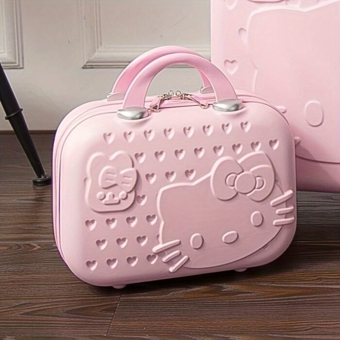 14 Inch Sandwich Cat Design Multifunctional Trolley Luggage Compartment - Grease-Resistant Makeup Travel Case with 4 Wheels, Pink Suitcase for Cosmetics Storage, Unisex for Men & Women, Luggage for Travel, Playful Aesthetic, Easygrip Handle - Image 4
