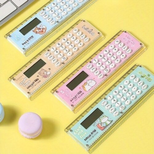 4-Color Random Ultra-Thin Calculator with Ruler - Compact Multifunctional Desktop Tool, Clear And Easy to Read, Suitable for Students, Office, Engineers, Architects - Portable Study And Work Desk Accessory, Vibrant Design, Durable Plastic Case, Mini Calculator, Beautiful Calculator, for Calculator, Calculator for Women