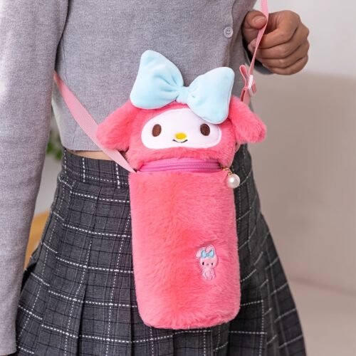 Sanrio for Hello Kitty Plush Water Bottle Bag - Cute Pink Crossbody Cup Holder with Adjustable Strap, Soft Plush Case for Women, Teens - Valentine'S Gift, School, Travel, Everyday Use - Compatible with Bottles & Cups, Travel Accessory, Playful Design, Secure Closure, Portable Pouch, Women Accessories, for Hello Kitty Water Bottle, Sanrio, Tumbler Accessory, Straw Cover