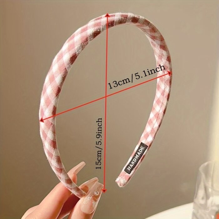 62pcs/1pc, Women's Plaid & Solid Color Headbands - Sweet Pink, Stylish Polyester Hair Accessories for Travel, Vacations, and Daily Wear - Image 5