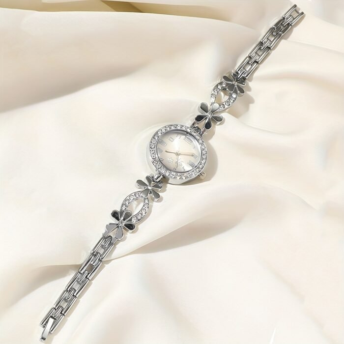 Women's Rhinestone Flower Design Bracelet Watch, Perfect for Birthday Gifts and Casual Attire - Image 4