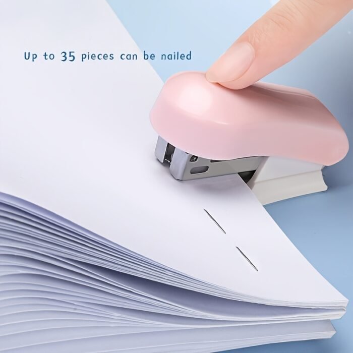 Pink Mini Stapler - Portable Manual Paper Binding Tool for Students & Office Use, Compact Design, Up to 35 Nailed Sheets, Multifunctional Small Stationery Essential - Image 2