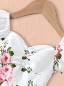 Baby Girl'S Summer Cute Bubble Sleeve White Floral Pattern Elegant Dress for Toddlers and Kids, Perfect for Outdoor