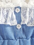 Girls' Spring/Summer Romper for Kids, Newborn Clothing with White Lace Top and Blue Denim Bottoms Featuring a Bow at the Waist, Ruffle Details on Sides and Hem, Elegant Sweet Style Suitable for Home or Outdoor Play/Party Wear, Perfect for Outdoor