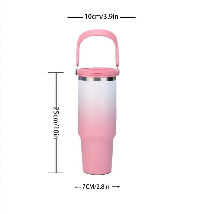 30oz Stainless Steel Vacuum Insulated Tumbler with Handle - Leakproof, Double-Walled for Hot & Cold Drinks, Perfect for Car, Home, Work, Travel - Gradient Color, Ideal Christmas Gift - Image 12