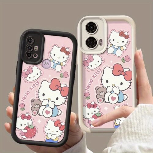 [Authorization]Sanrio Hello kitty phone case for Motorala Moto Moto G30 TPU soft Protection Shockproof Anti-Fall Back cover Cute Cartoon Fun and stylish pink bow Hello kitty eating strawberry pattern casing