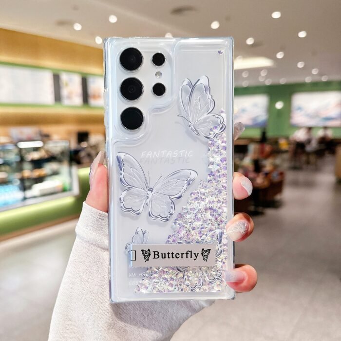 1pc Sparkling Butterfly Glitter Phone Case Compatible with Samsung Galaxy S25 S24 S23 S22 Plus Ultra, Featuring a Stand, Perfect As a Christmas Gift. - Image 6