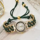 1pc Elegant Quartz Watch with Golden-Tone Alloy Case & Black Braided Strap, Roman Numeral Dial, Accents - Perfect Gift for Her Day, Birthday, Anniversary - Versatile for Casual & Formal Wear