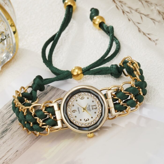 1pc Elegant Quartz Watch with Golden-Tone Alloy Case & Black Braided Strap, Roman Numeral Dial, Accents - Perfect Gift for Her Day, Birthday, Anniversary - Versatile for Casual & Formal Wear - Image 7