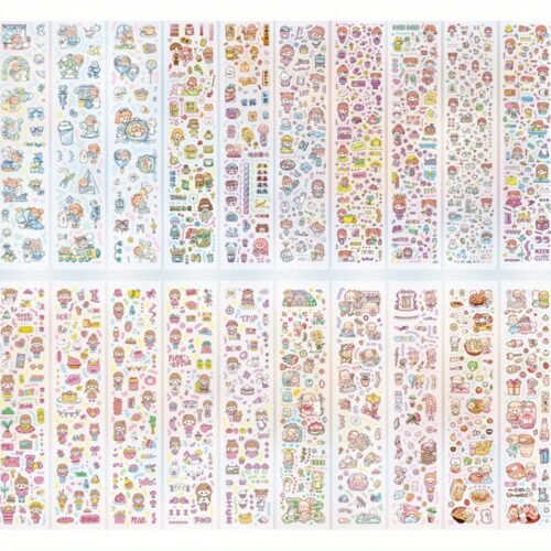 20 sheets (lots of pcs)Cute Cartoon PET Decals - DIY Transparent Stickers for Laptop Decoration, Water Bottles, Helmet& More - Versatile Adhesive Decor