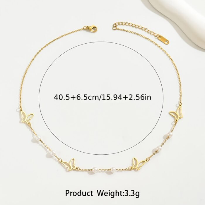 Elegant Butterfly Pearl Necklace with Golden-Tone Chain - Versatile Fashion Accessory for All Occasions, Ideal for Daily Wear and Vacations, Vacation Jewelry|Goldentone Finish|Polished Finish - Image 5
